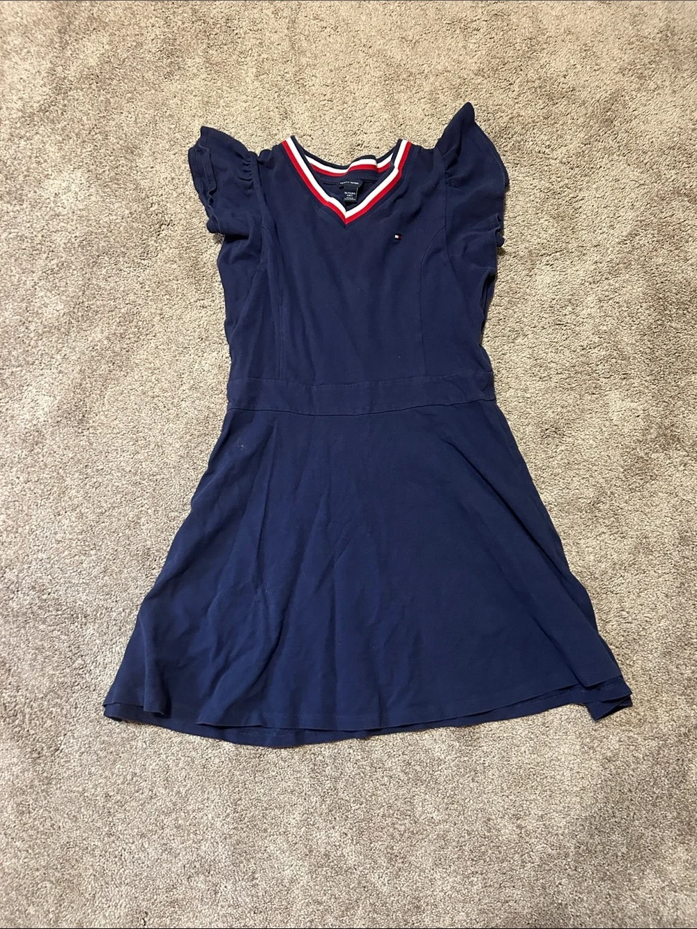Tommy Hilfiger Navy Dress with Red & White Stripe V-Neck